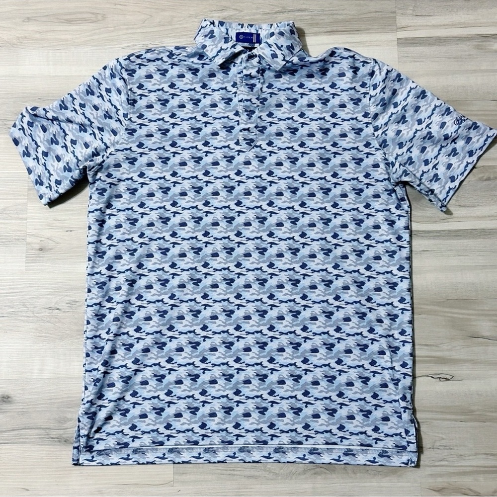Stitch Golf Pinecrest Camo polo shirt in blue performance stretch‎ fabric